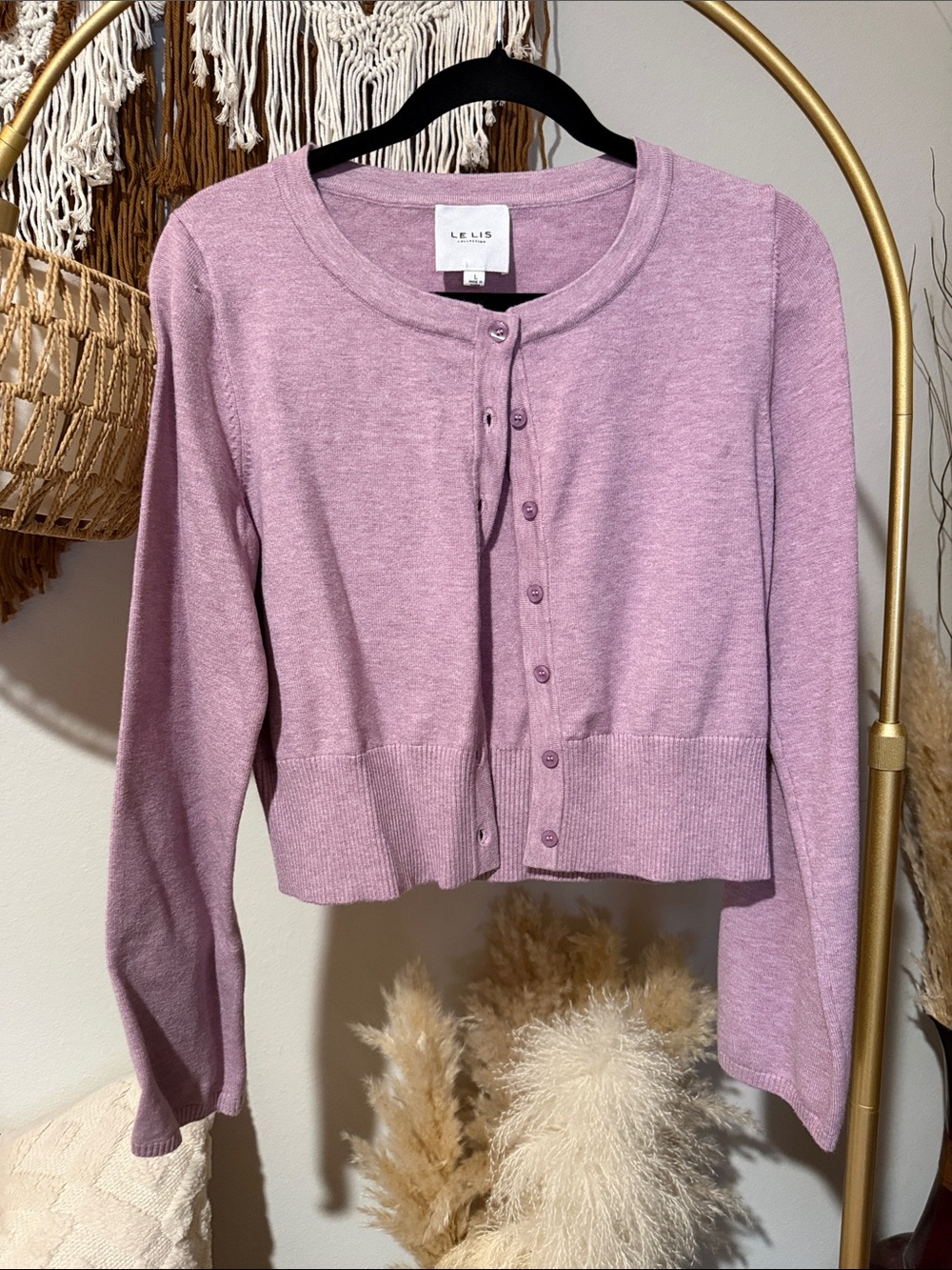 Le Lis Lilac Cropped Button-Front Cardigan
